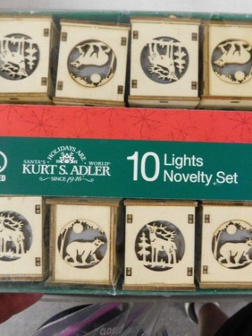 Kurt S Adler Wood Cut Out Forest Animals Deer / Elk? & Bear Holiday Light Set